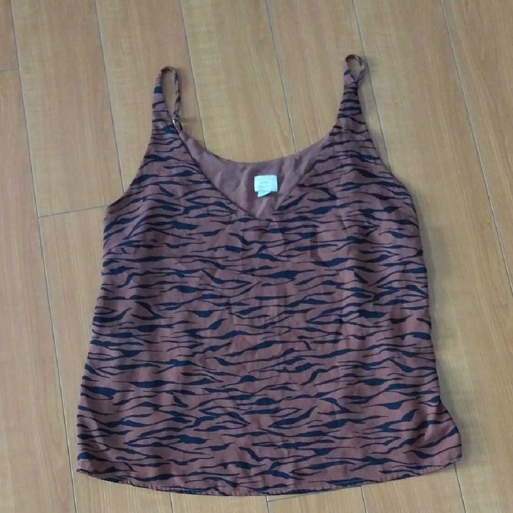 A New Day Brown Black Tiger Animal Tropical Print Women's Tank Top Vacation Sz M